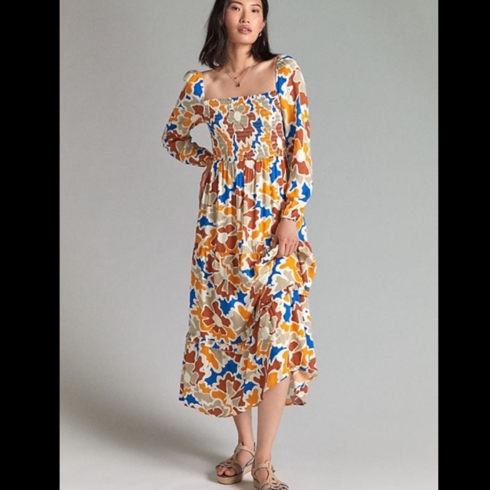 Anthropologie Dolan Left Coast Floral Smocked Midi Dress Size XL ✨Sold Out✨ - Picture 2 of 4